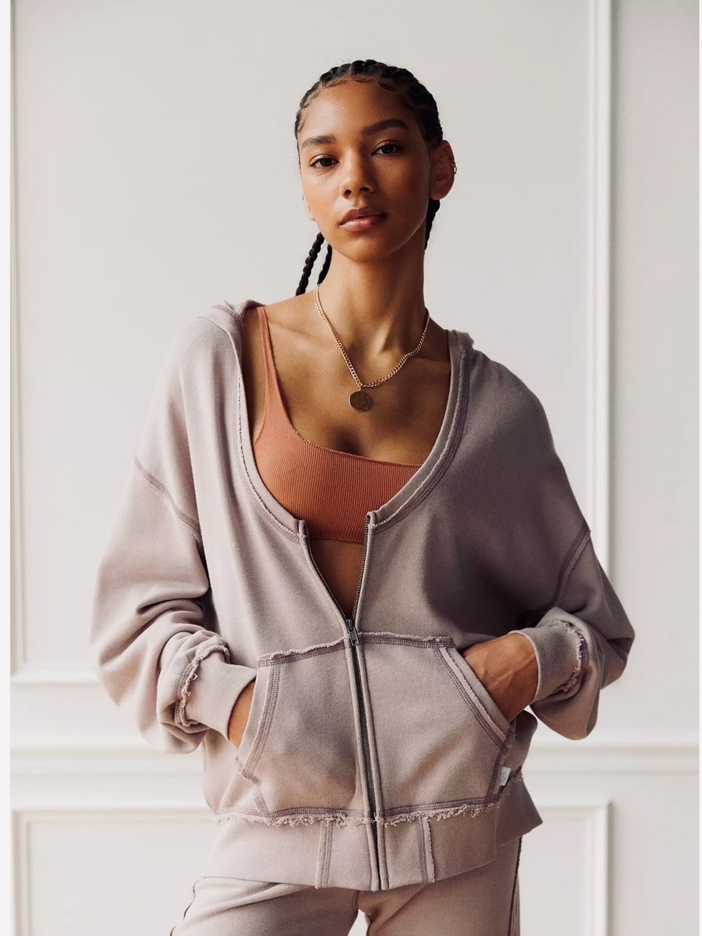 Out From Under Large Mauve Gabi Scoop Neck Hoodie Sweatshirt. EUC. No Flaws